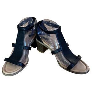 DR. SCHOLL’S Sandal Black 9 Ankle Strappy 2.5” Block Heel SHINE‎ Faux Leather